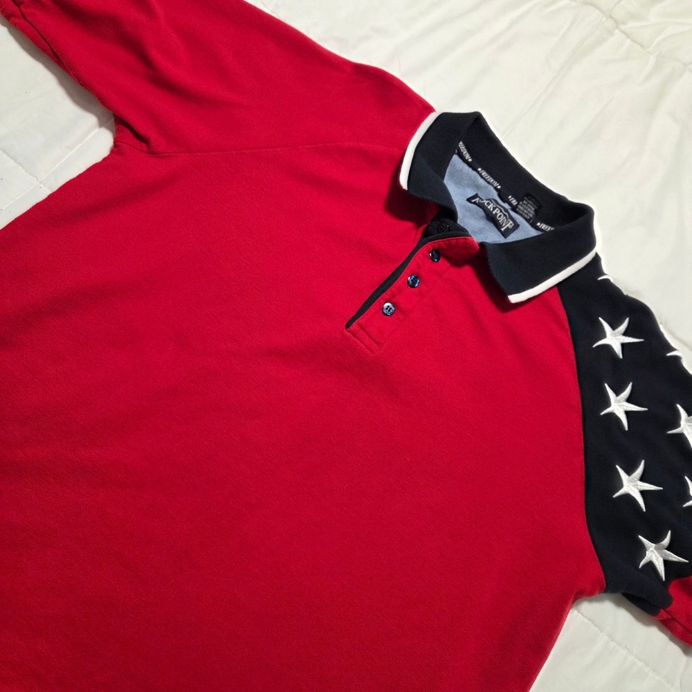 Rock Point Mens XL Red Navy Blue Stars Patriotic Freedom Polo Shirt Short Sleeve
